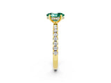 Yellow gold Oval Cut Green Sapphire Solitaire Ring with Round  Pavé Band and Four-Prong Setting_38