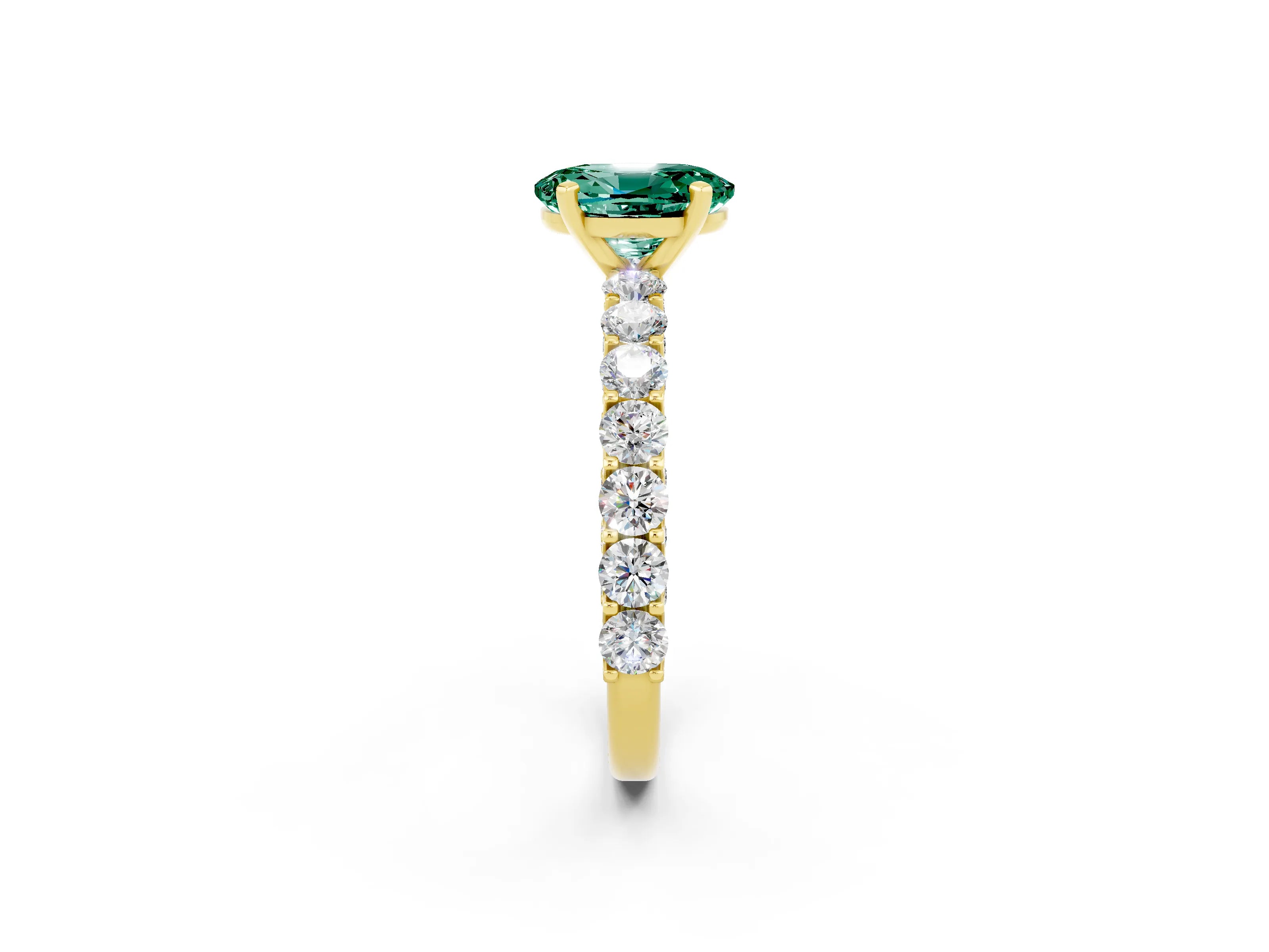 Yellow gold Oval Cut Green Sapphire Solitaire Ring with Shared Prong Pavé Band and Four-Prong Setting_2