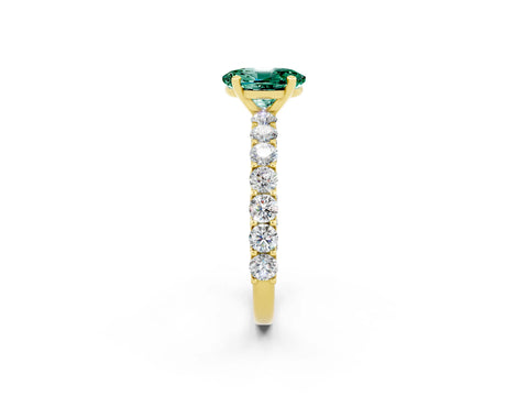 Yellow gold Oval Cut Green Sapphire Solitaire Ring with Shared Prong Pavé Band and Four-Prong Setting_2