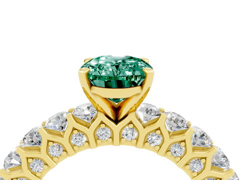 Yellow gold Oval Cut Green Sapphire Solitaire Ring with Shared Prong Pavé Band and Four-Prong Setting_4