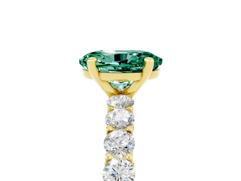 Yellow gold Oval Cut Green Sapphire Solitaire Ring with Shared Prong Pavé Band and Four-Prong Setting_5