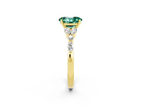 Yellow gold Oval Cut Green Sapphire Solitaire Ring with Side Stones and Four-Prong Setting_14