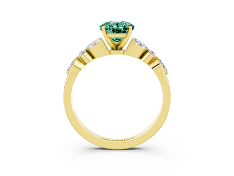 Yellow gold Oval Cut Green Sapphire Solitaire Ring with Side Stones and Four-Prong Setting_15