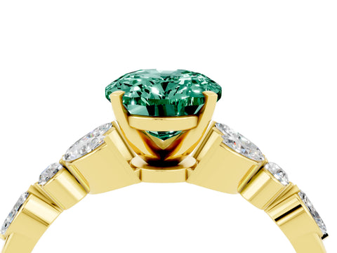 Yellow gold Oval Cut Green Sapphire Solitaire Ring with Side Stones and Four-Prong Setting_16