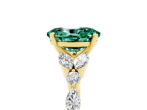 Yellow gold Oval Cut Green Sapphire Solitaire Ring with Side Stones and Four-Prong Setting_17