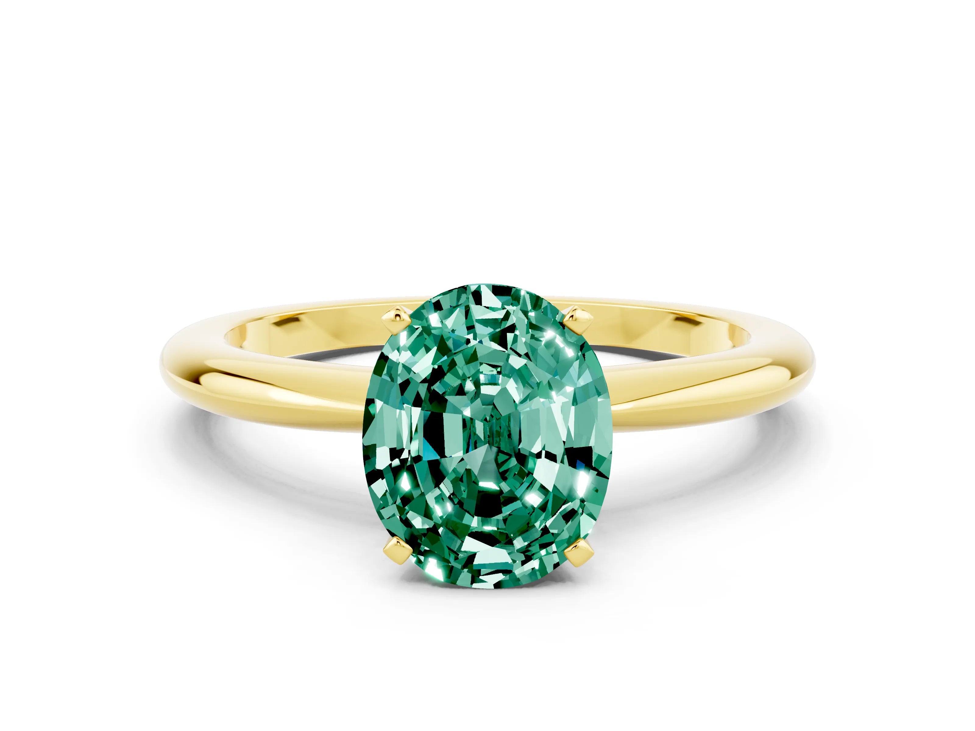 Yellow gold Oval Cut Green Sapphire Solitaire Ring with Six-Prong Setting and Classic Band