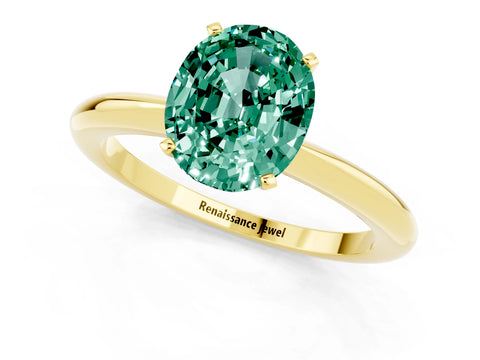Yellow gold Oval Cut Green Sapphire Solitaire Ring with Six-Prong Setting and Classic Band_1