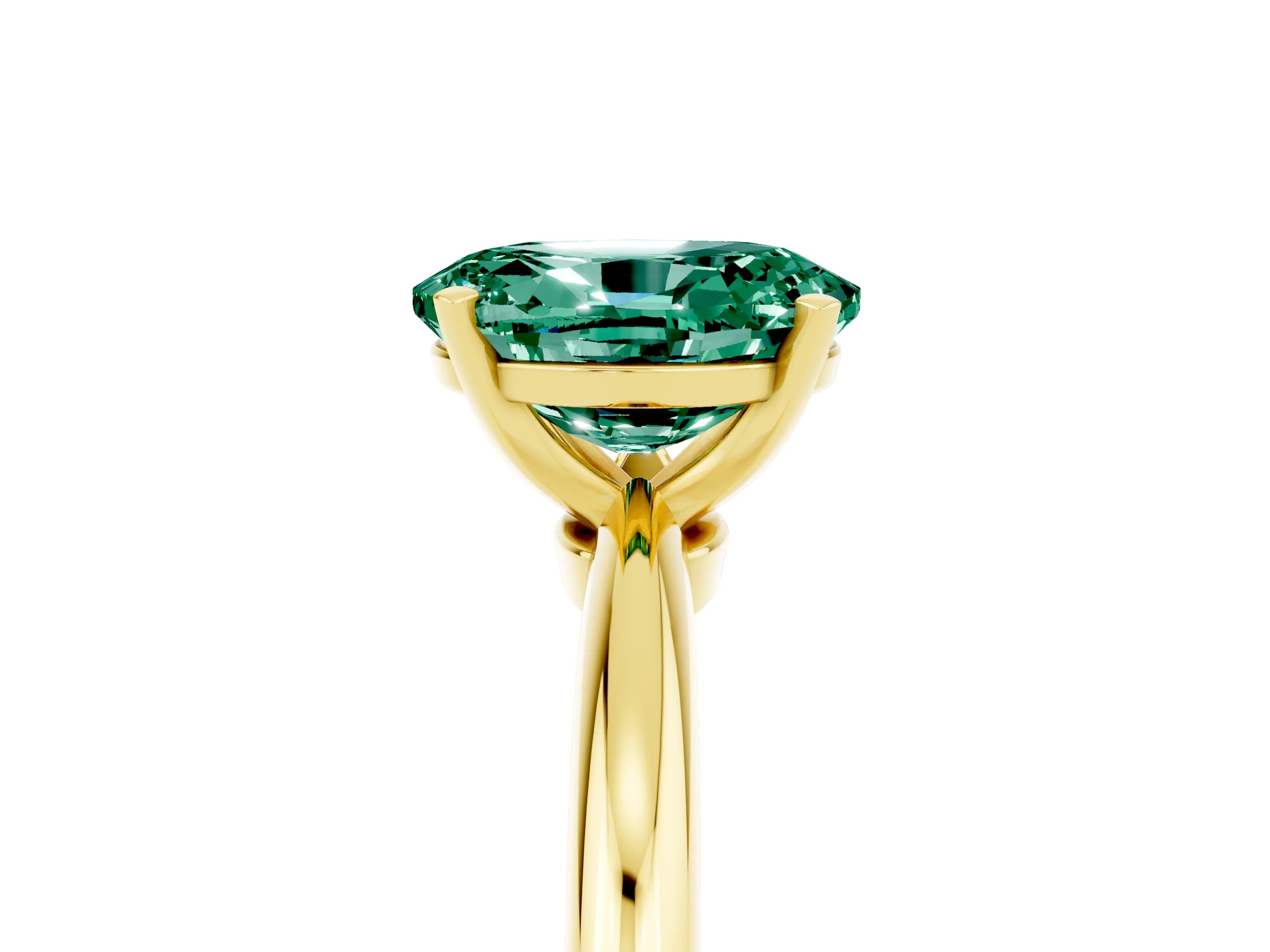 Yellow gold Oval Cut Green Sapphire Solitaire Ring with Six-Prong Setting and Classic Band_5