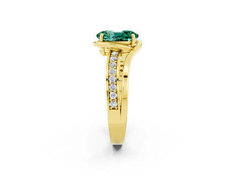 Yellow gold Oval Cut Green Sapphire Solitaire Ring with Split Shank and Prong Setting_2
