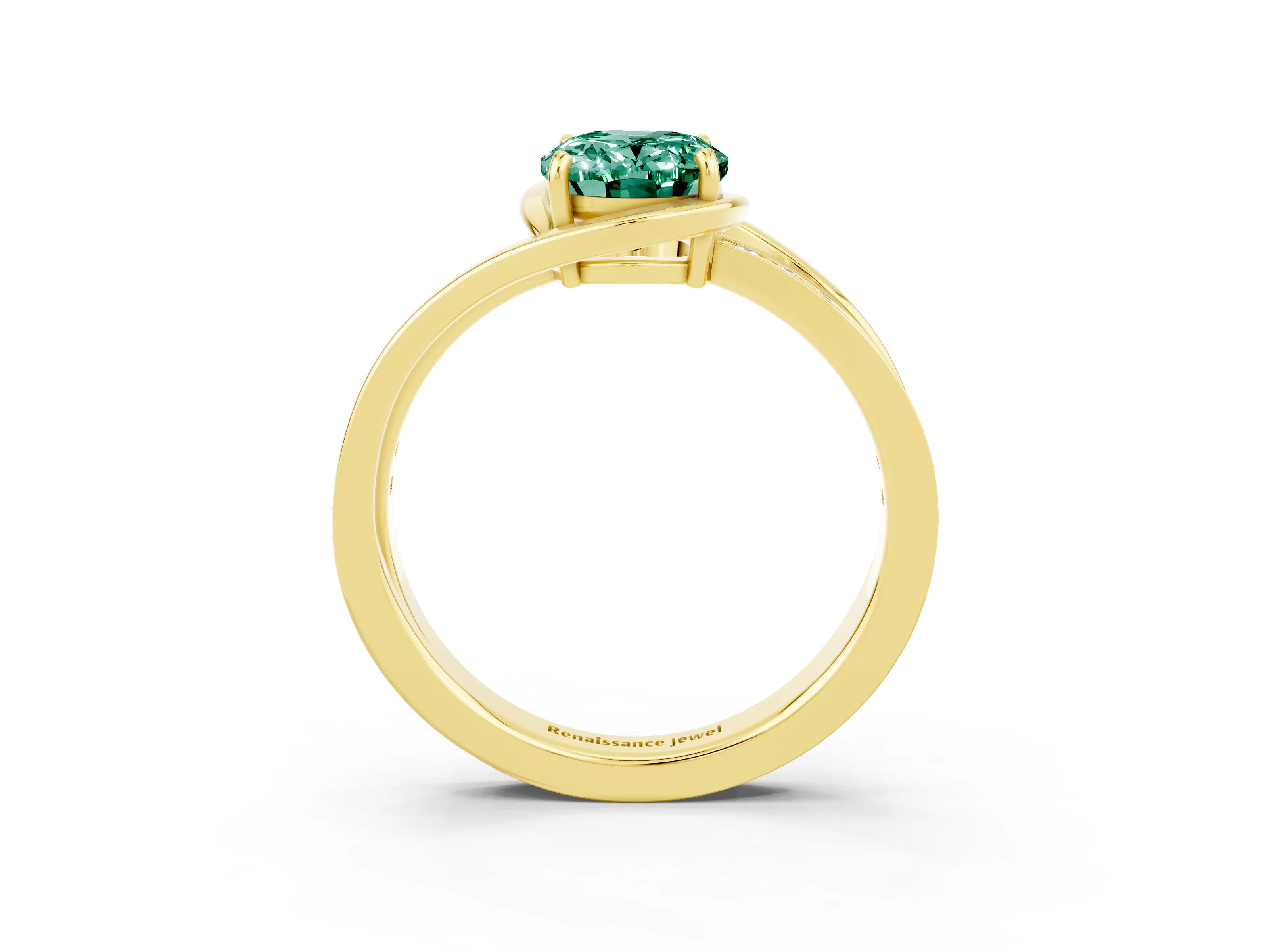 Yellow gold Oval Cut Green Sapphire Solitaire Ring with Split Shank and Prong Setting_3