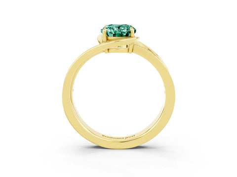 Yellow gold Oval Cut Green Sapphire Solitaire Ring with Split Shank and Prong Setting_3