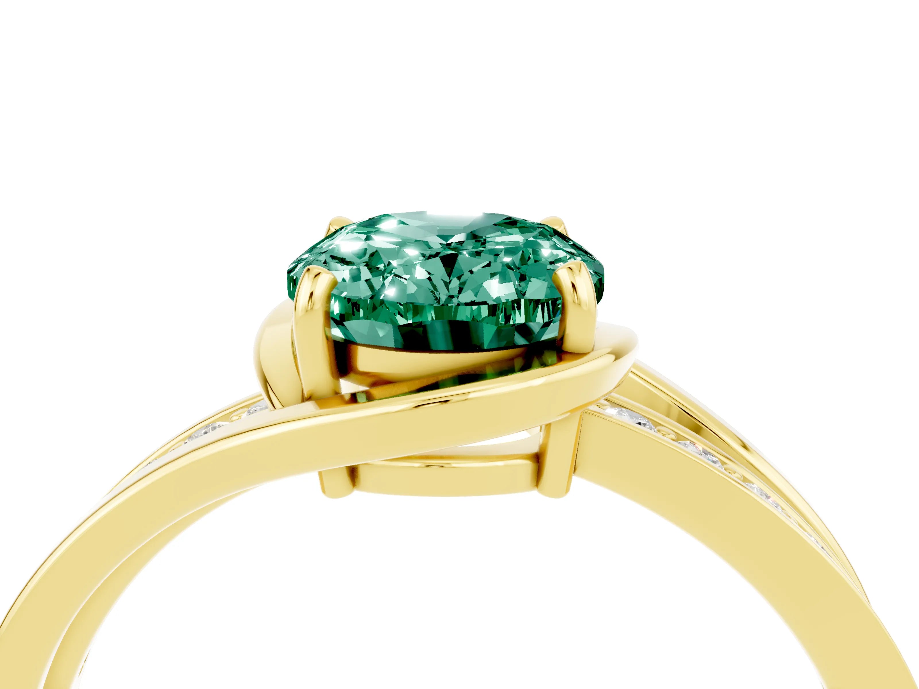 Yellow gold Oval Cut Green Sapphire Solitaire Ring with Split Shank and Prong Setting_4