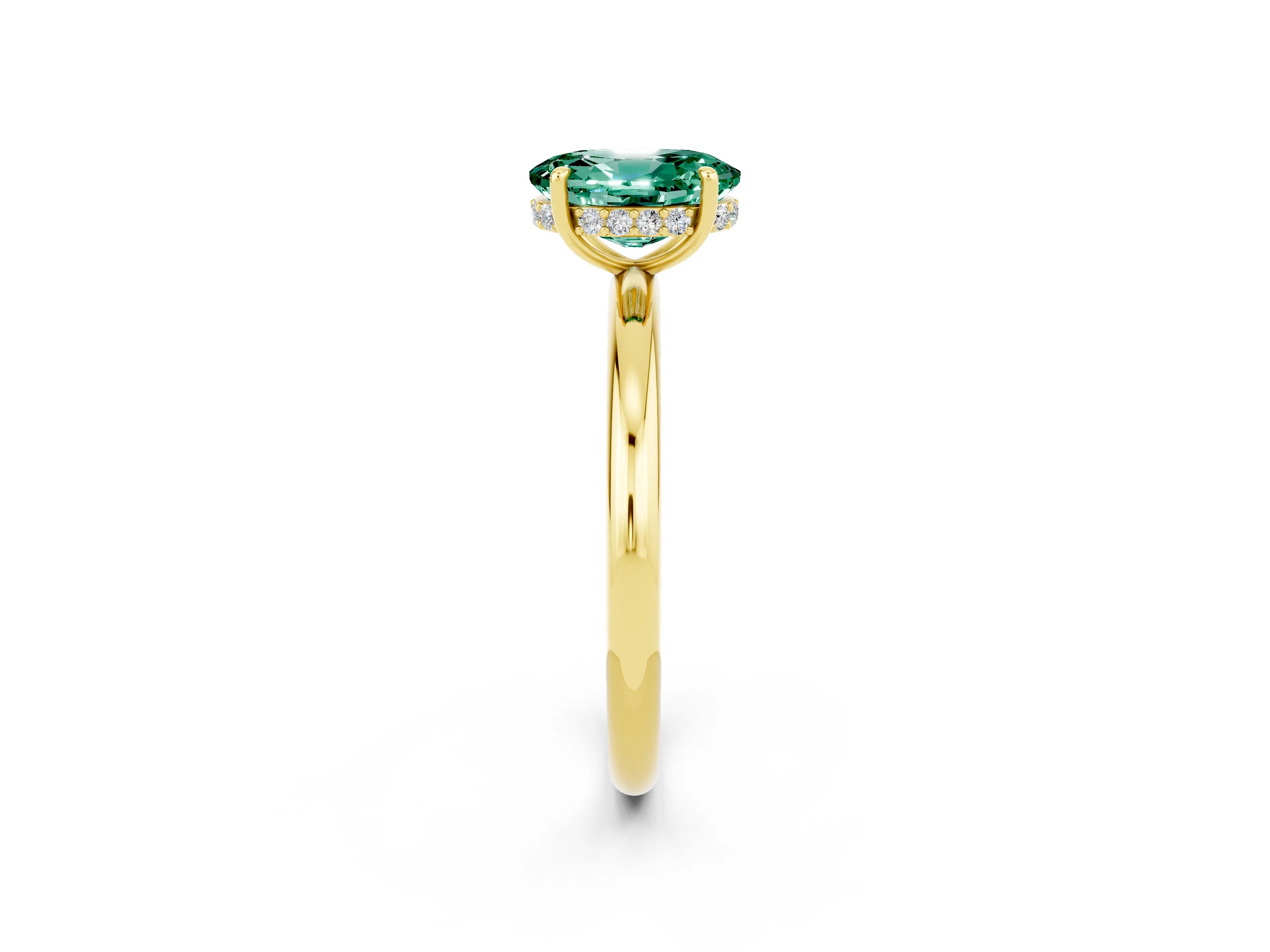 Yellow gold Oval Cut Green Sapphire Solitaire Ring with Thin Band and Four-Prong Setting_14