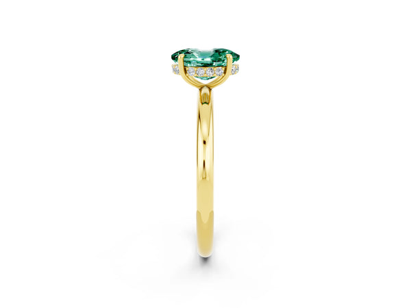 Yellow gold Oval Cut Green Sapphire Solitaire Ring with Thin Band and Four-Prong Setting