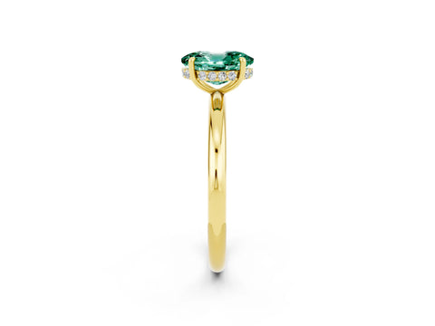 Yellow gold Oval Cut Green Sapphire Solitaire Ring with Thin Band and Four-Prong Setting_14