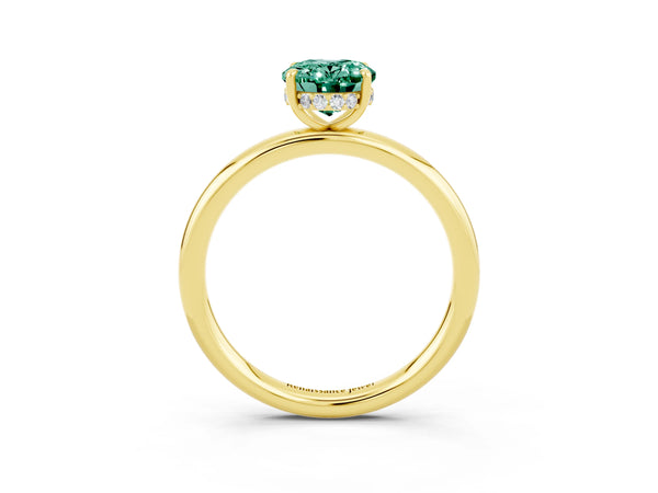 Yellow gold Oval Cut Green Sapphire Solitaire Ring with Thin Band and Four-Prong Setting