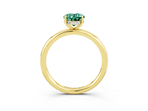 Yellow gold Oval Cut Green Sapphire Solitaire Ring with Thin Band and Four-Prong Setting_15