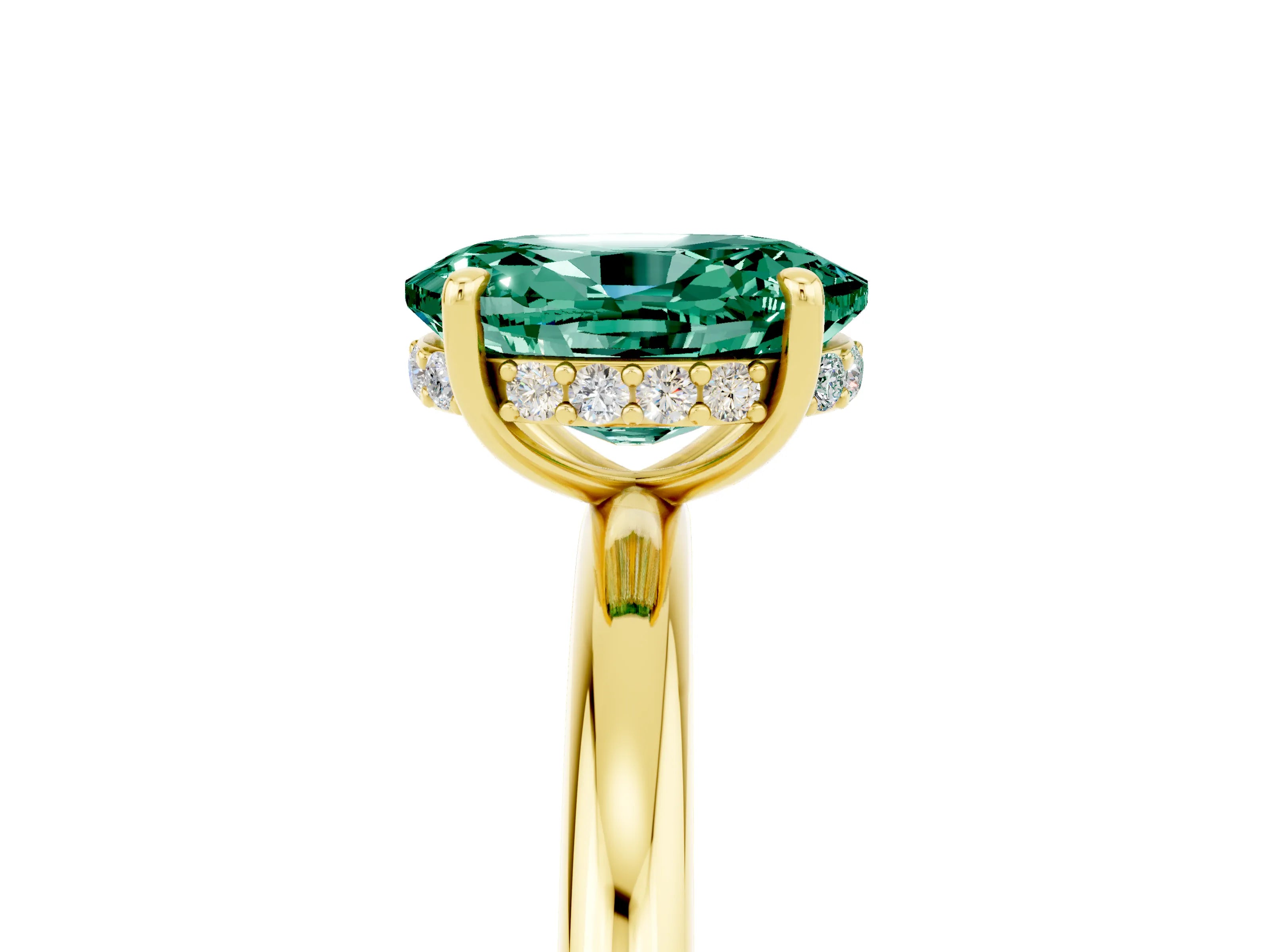 Yellow gold Oval Cut Green Sapphire Solitaire Ring with Thin Band and Four-Prong Setting_17