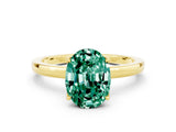 Yellow gold Oval Cut Green Sapphire Solitaire Ring with Thin Band and Prong Setting_12