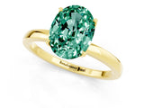 Yellow gold Oval Cut Green Sapphire Solitaire Ring with Thin Band and Prong Setting_13