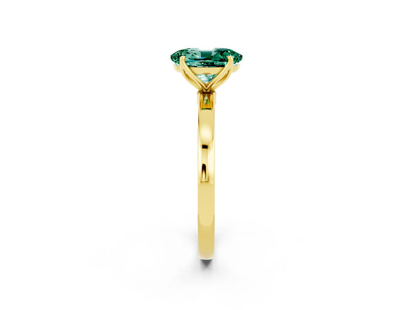 Yellow gold Oval Cut Green Sapphire Solitaire Ring with Thin Band and Prong Setting