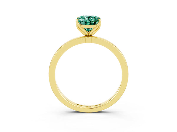 Yellow gold Oval Cut Green Sapphire Solitaire Ring with Thin Band and Prong Setting