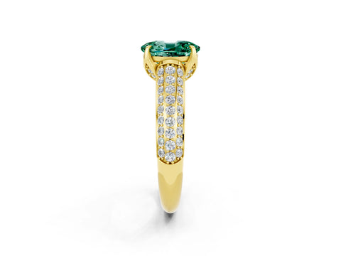 Yellow gold Oval Cut Green Sapphire Solitaire Ring with Three-Row Pavé Band and Four-Prong Setting_14