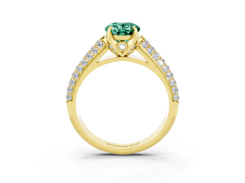Yellow gold Oval Cut Green Sapphire Solitaire Ring with Three-Row Pavé Band and Four-Prong Setting_15