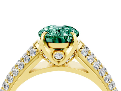 Yellow gold Oval Cut Green Sapphire Solitaire Ring with Three-Row Pavé Band and Four-Prong Setting_16