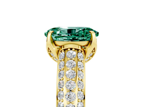 Yellow gold Oval Cut Green Sapphire Solitaire Ring with Three-Row Pavé Band and Four-Prong Setting_17