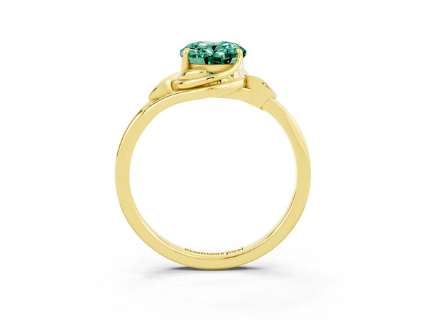 Yellow gold Oval Cut Green Sapphire Solitaire Ring with Twist Band and Four-Prong Setting