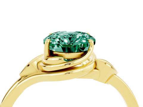 Yellow gold Oval Cut Green Sapphire Solitaire Ring with Twist Band and Four-Prong Setting_28