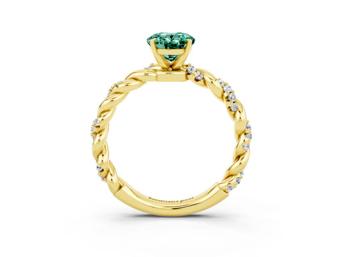 Yellow gold Oval Cut Green Sapphire Solitaire Ring with Twisted Band and Pavé Accents_3