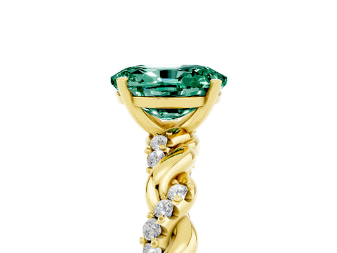 Yellow gold Oval Cut Green Sapphire Solitaire Ring with Twisted Band and Pavé Accents_5