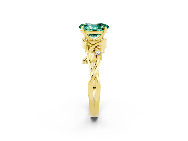 Yellow gold Oval Cut Green Sapphire Solitaire Ring with Twisted Band and Prong Setting