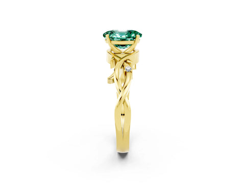 Yellow gold Oval Cut Green Sapphire Solitaire Ring with Twisted Band and Prong Setting_2
