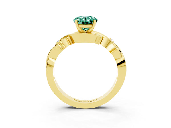 Yellow gold Oval Cut Green Sapphire Solitaire Ring with Twisted Band and Prong Setting