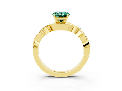 Yellow gold Oval Cut Green Sapphire Solitaire Ring with Twisted Band and Prong Setting_3