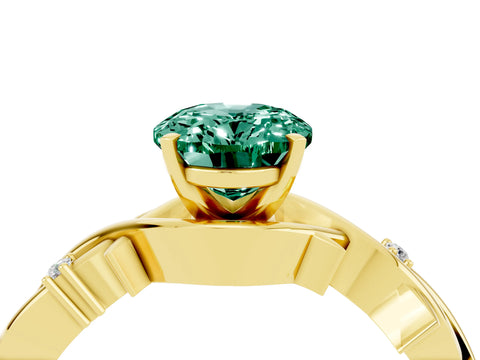 Yellow gold Oval Cut Green Sapphire Solitaire Ring with Twisted Band and Prong Setting_4