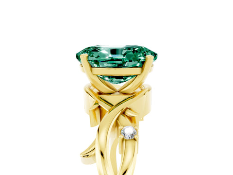 Yellow gold Oval Cut Green Sapphire Solitaire Ring with Twisted Band and Prong Setting_5