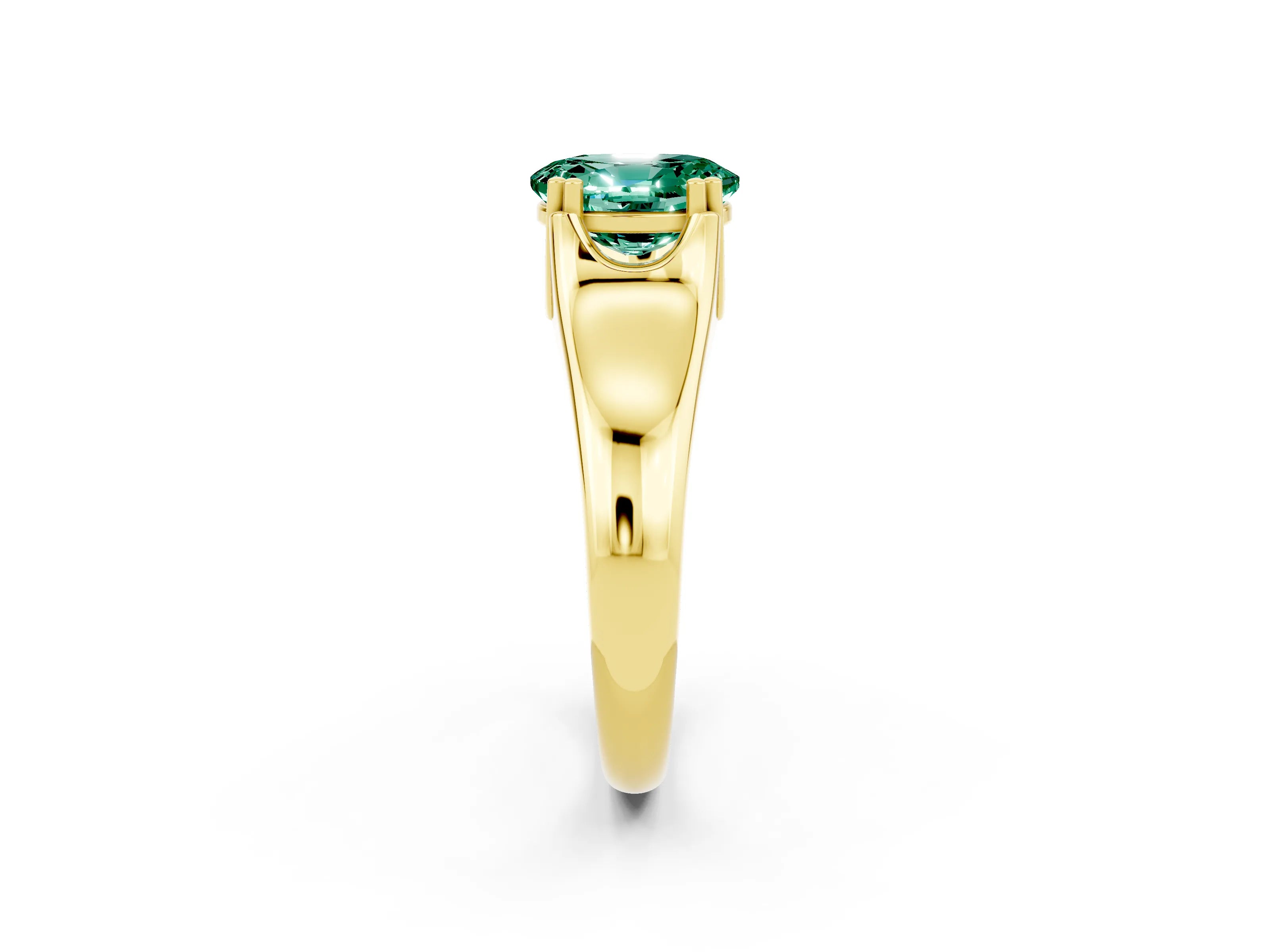 Yellow gold Oval Cut Green Sapphire Solitaire Ring with Wide Band and Prong Setting_2