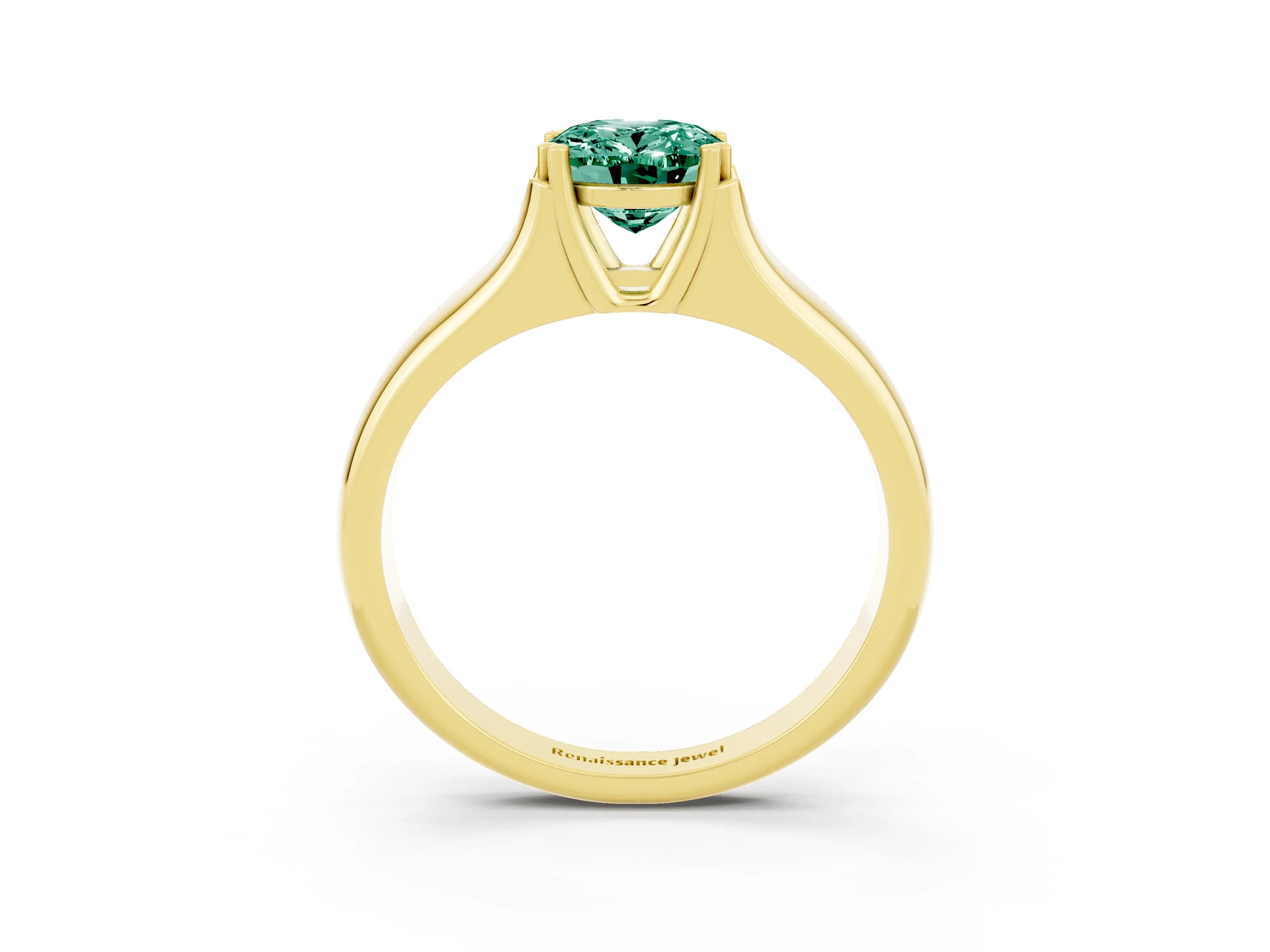 Yellow gold Oval Cut Green Sapphire Solitaire Ring with Wide Band and Prong Setting_3