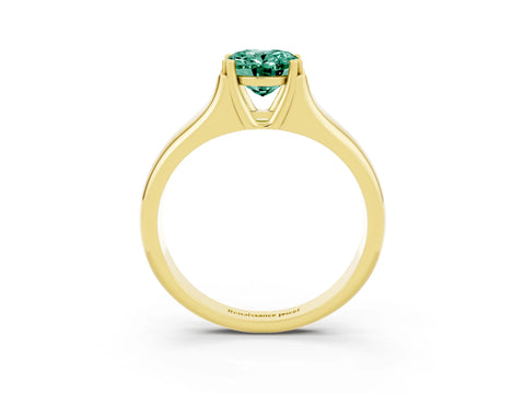 Yellow gold Oval Cut Green Sapphire Solitaire Ring with Wide Band and Prong Setting_3