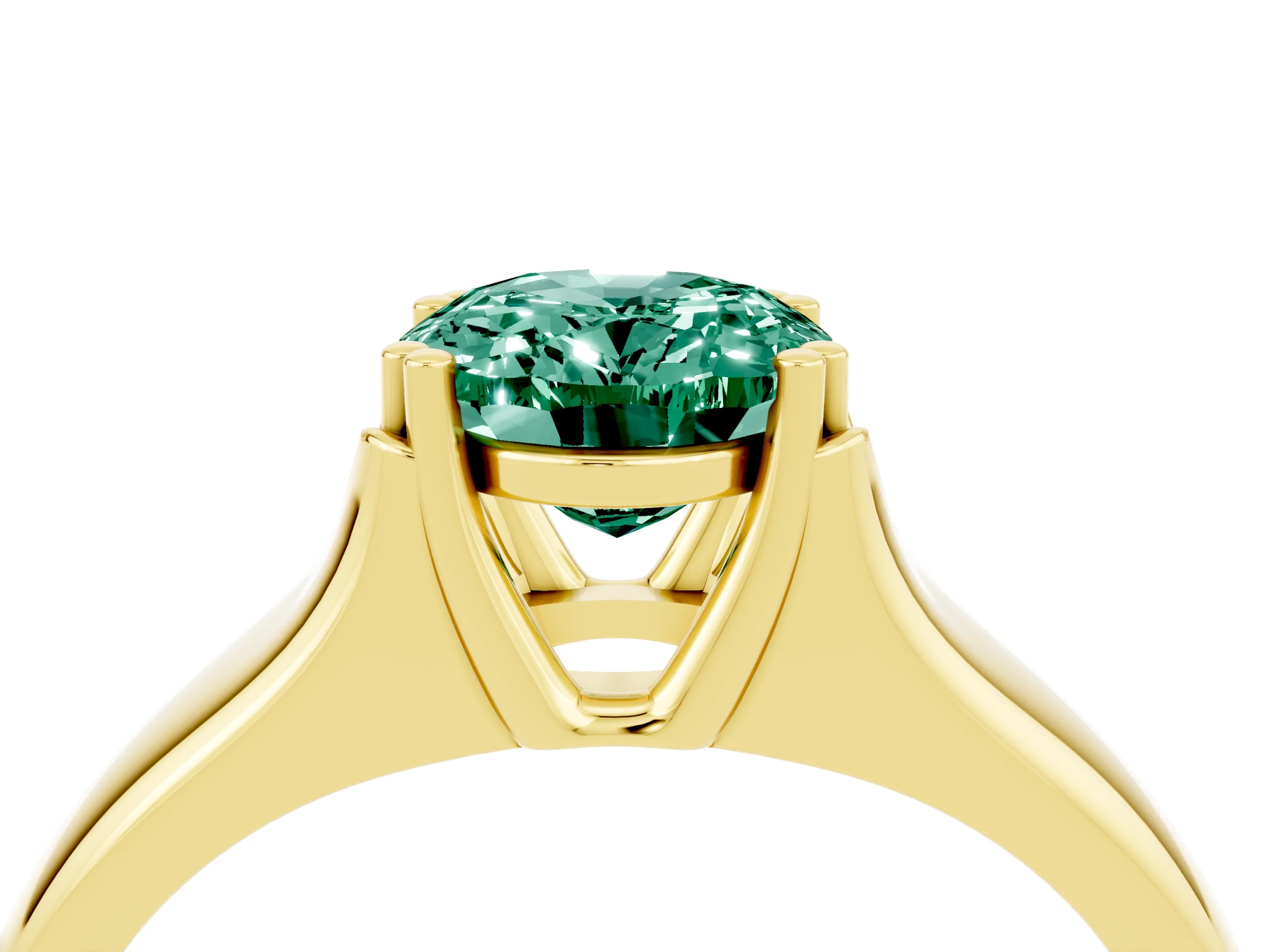 Yellow gold Oval Cut Green Sapphire Solitaire Ring with Wide Band and Prong Setting_4