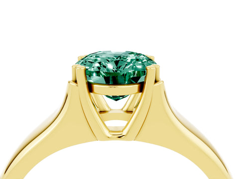 Yellow gold Oval Cut Green Sapphire Solitaire Ring with Wide Band and Prong Setting_4