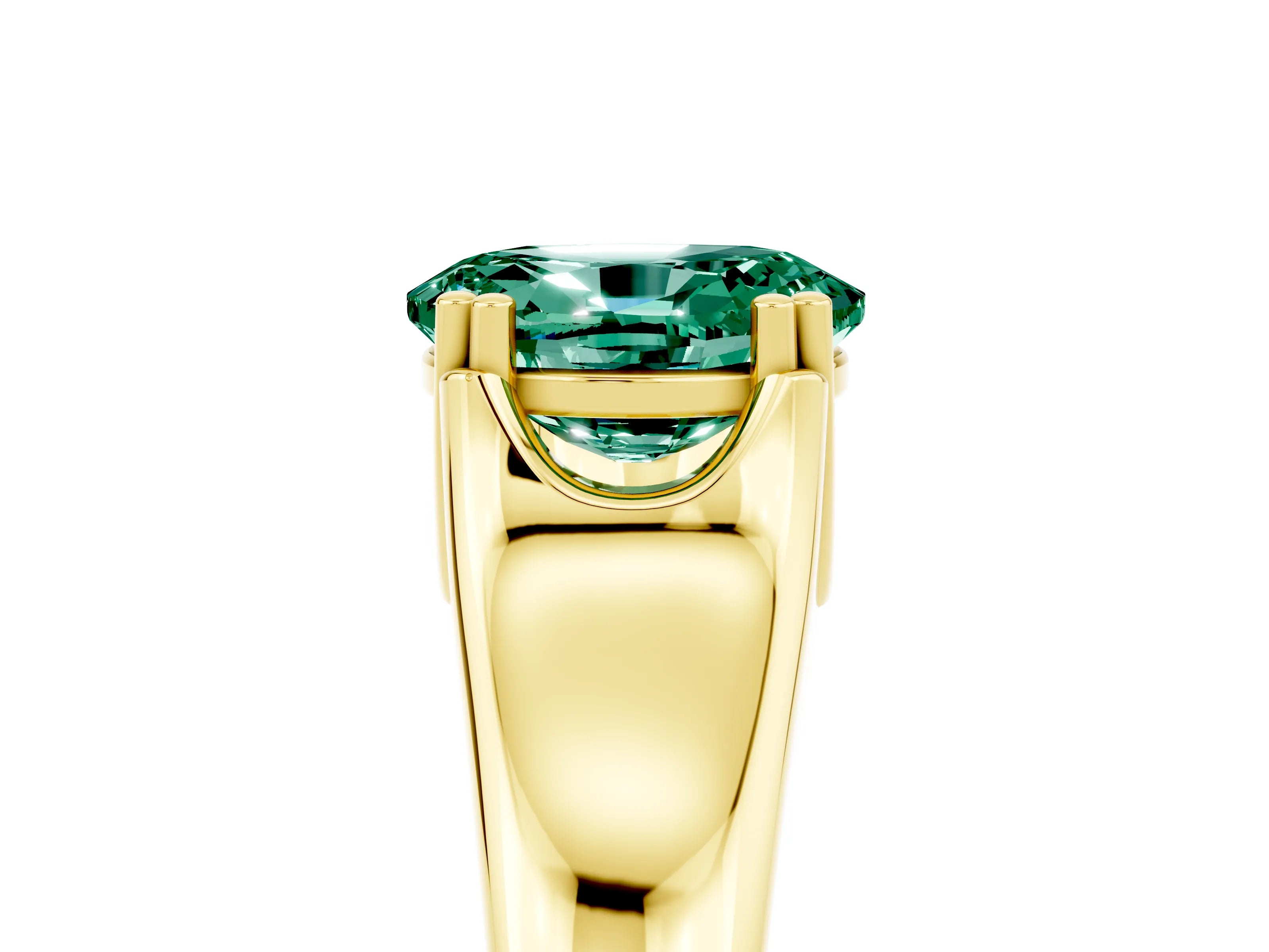 Yellow gold Oval Cut Green Sapphire Solitaire Ring with Wide Band and Prong Setting_5