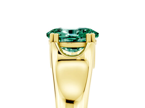 Yellow gold Oval Cut Green Sapphire Solitaire Ring with Wide Band and Prong Setting_5
