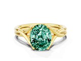 Yellow gold Oval Cut Green Sapphire Solitaire Twist Band Prong Setting Ring_48