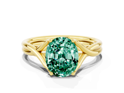 Yellow gold Oval Cut Green Sapphire Solitaire Twist Band Prong Setting Ring_48