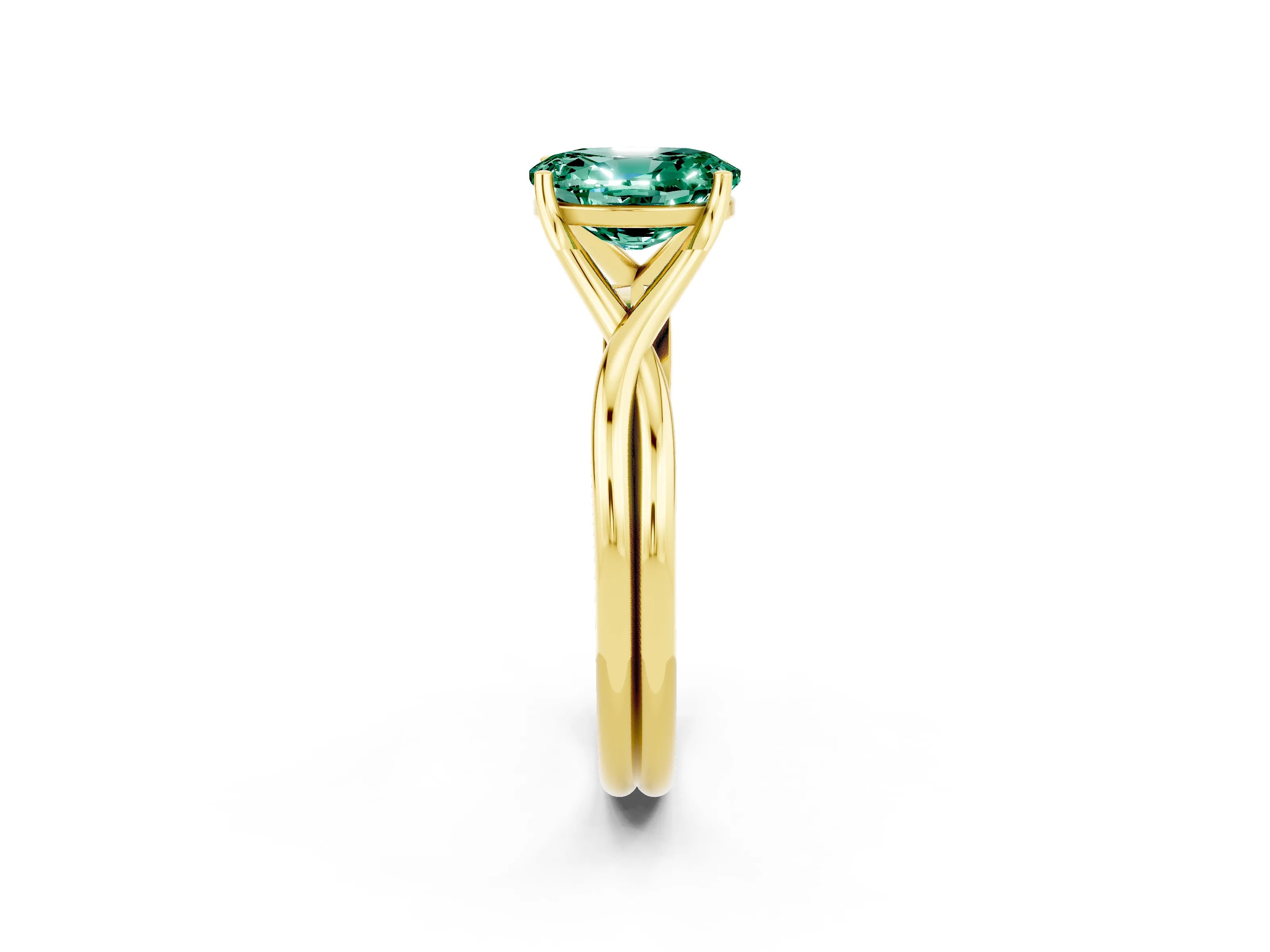 Yellow gold Oval Cut Green Sapphire Solitaire Twist Band Prong Setting Ring_50